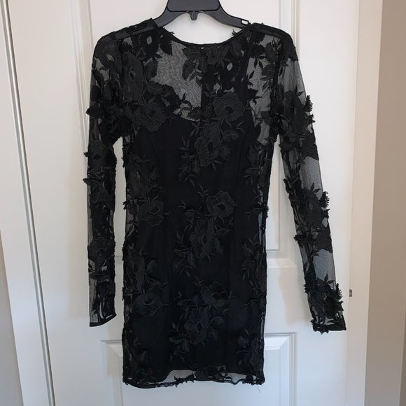 Reformation style black lace long sleeve mini dress - new - size small - Picture 4 of 5